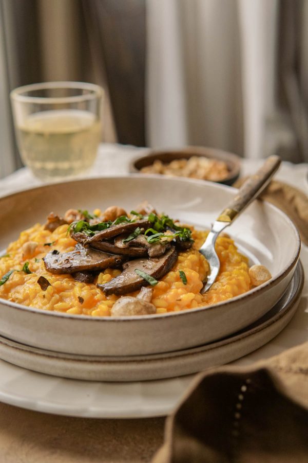 Vegan Pompoen Risotto Met Paddenstoelen