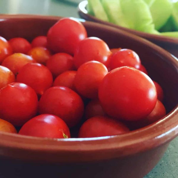 Cherrytomaat, komkommer, paprika, wortel.