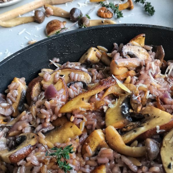 Rode wijn risotto met champignons