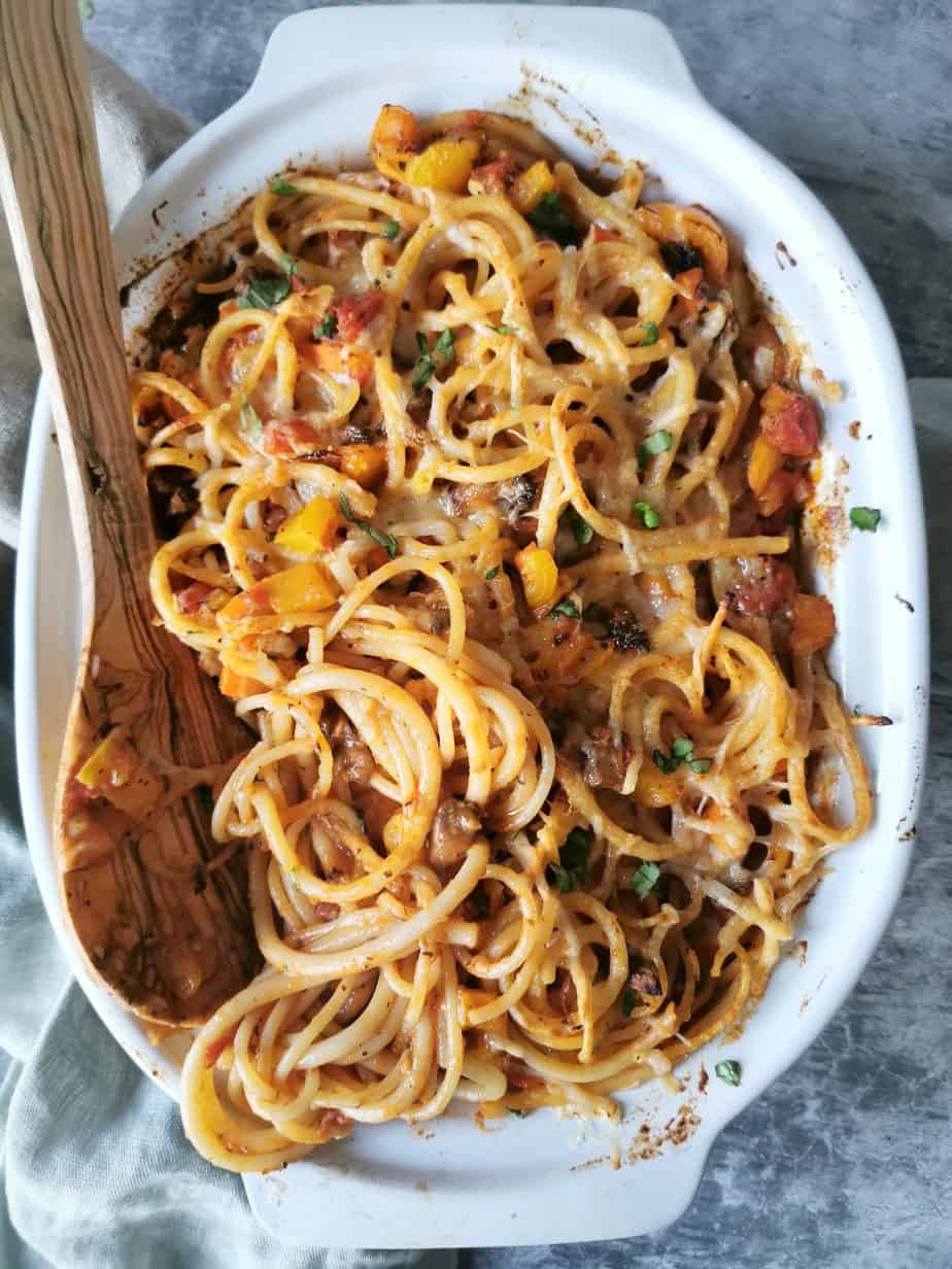 Vegetarische ovenschotel pasta spaghetti