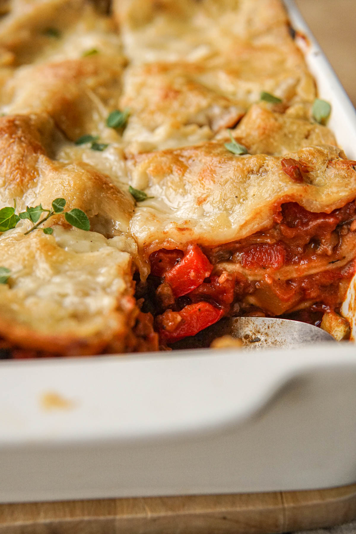 Groente lasagne met vegetarisch gehakt