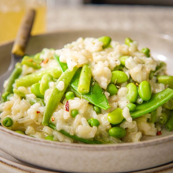 Recept voor vegetarische risotto met sperziebonen