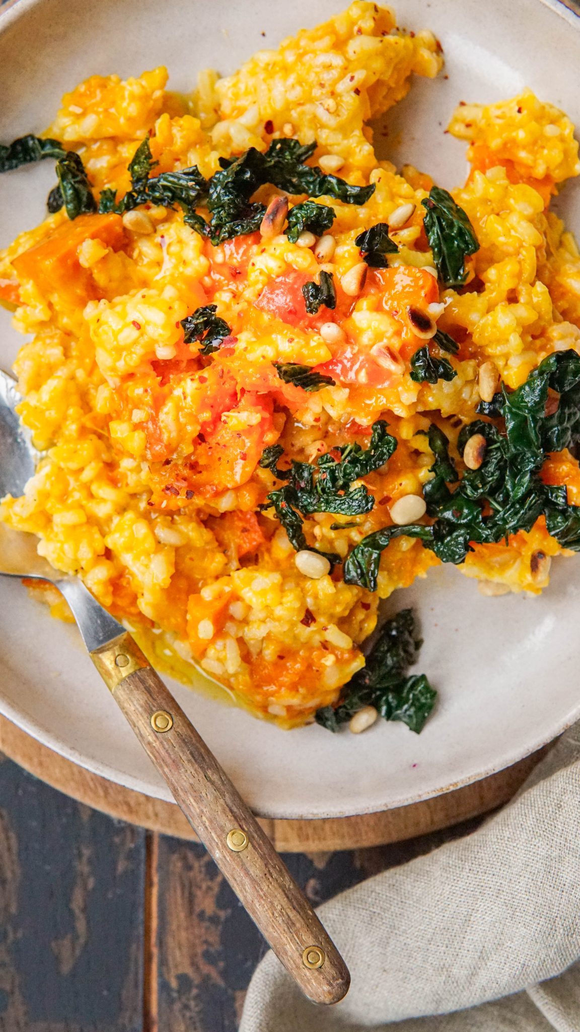 Pompoen risotto met knapperige boerenkool