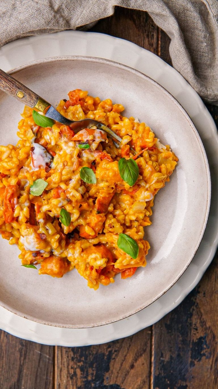 De beste pompoenrisotto met gegrilde tomaat